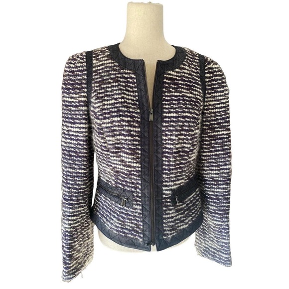 Worth 100% Wool Jean Jacket Denim Blue Gray White Woven Size 8 Women’s‎ - Picture 1 of 6